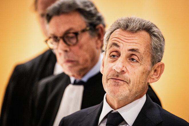 Nicolas Sarkozy s’exprime après sa condamnation dans l’affaire du financement libyen de sa campagne pour l’élection présidentielle de 2007. © Photo Xose Bouzas pour Mediapart